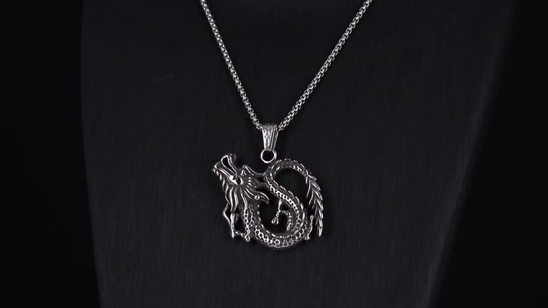 Dragon Pendant Necklace in Black Oxidized Stainless Steel