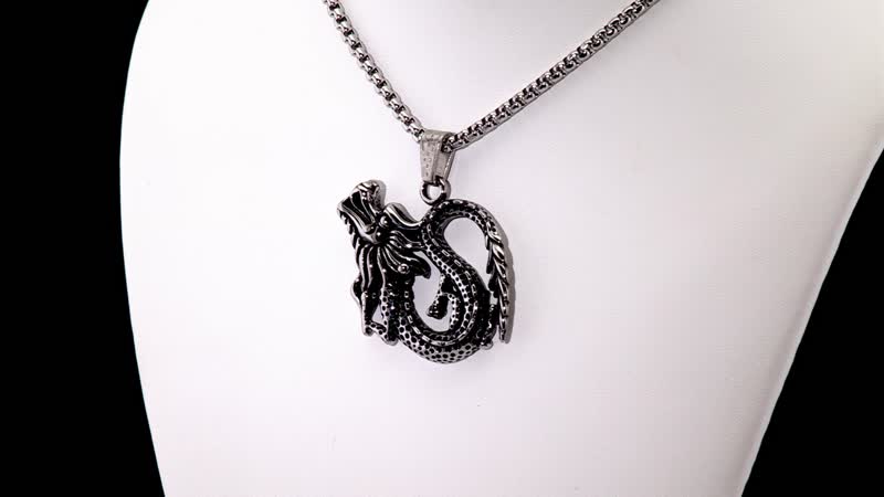 Dragon Pendant Necklace in Black Oxidized Stainless Steel