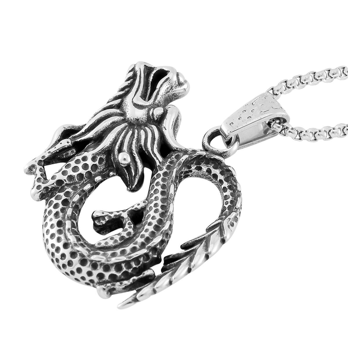 Dragon Pendent Necklace in Black Oxidized Stainless Steel 23.5 Inches image number 2