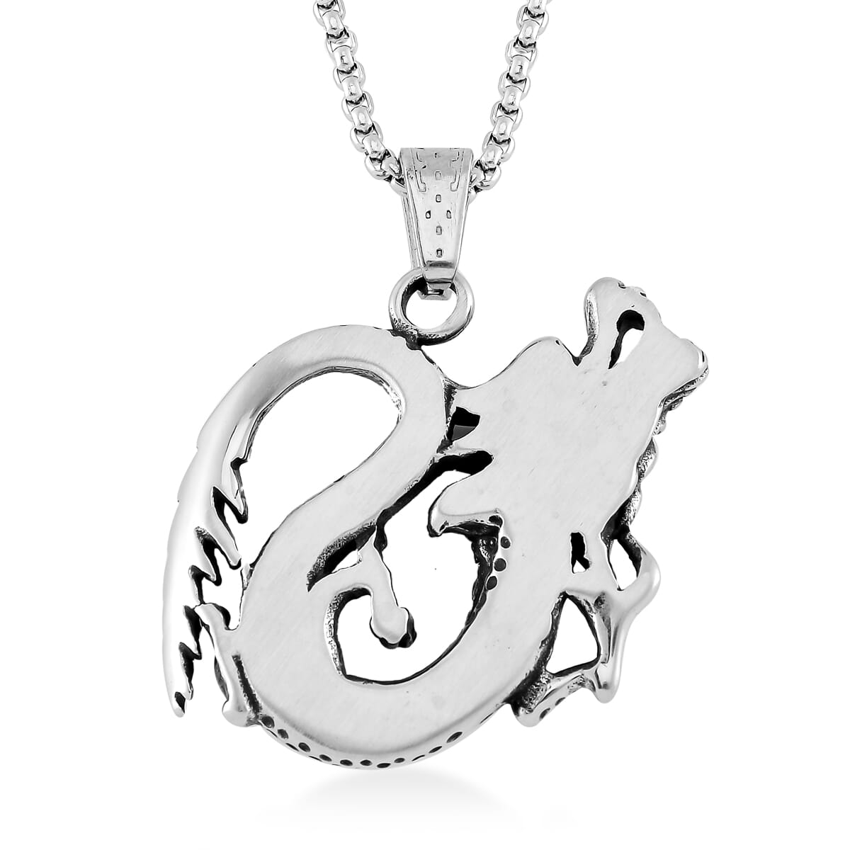 Dragon Pendent Necklace in Black Oxidized Stainless Steel 23.5 Inches image number 3