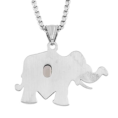 Lab Created White Cat's Eye 0.30 ctw Elephent Pendant Necklace in Black Oxidized Stainless Steel 23.5 Inches