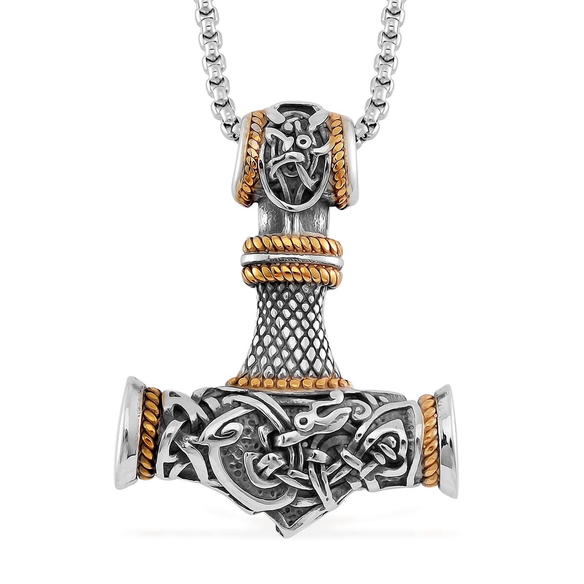 Hammer Pendant Necklace in ION Plated YG and Black Oxidized Stainless Steel 23.5 Inches image number 0