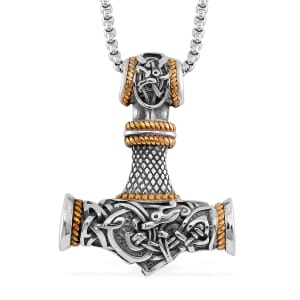 Hammer Pendant Necklace in ION Plated YG and Black Oxidized Stainless Steel 23.5 Inches