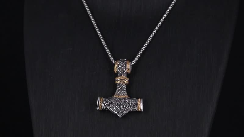 Hammer Pendant Necklace in ION Plated YG and Black Oxidized Stainless Steel 23.5 Inches