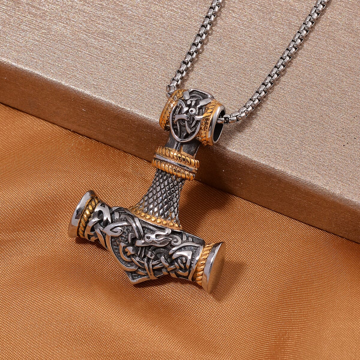 Hammer Pendant Necklace in ION Plated YG and Black Oxidized Stainless Steel 23.5 Inches image number 1
