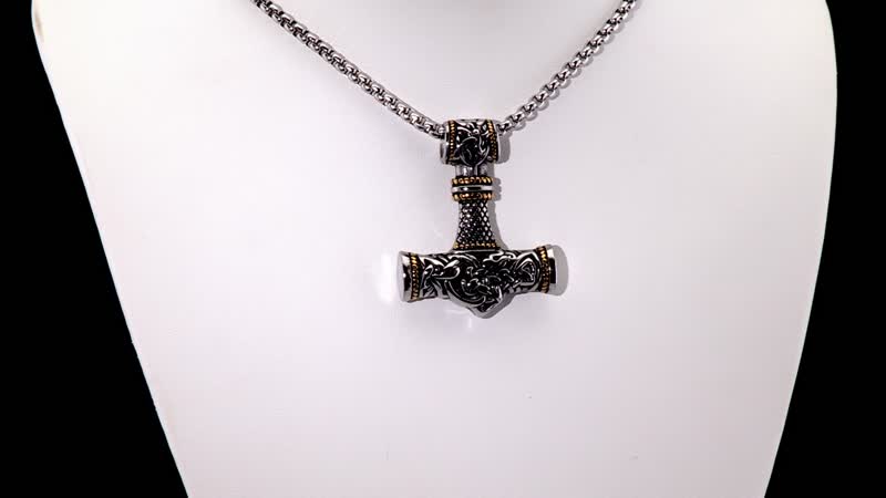 Hammer Pendant Necklace in ION Plated YG and Black Oxidized Stainless Steel 23.5 Inches
