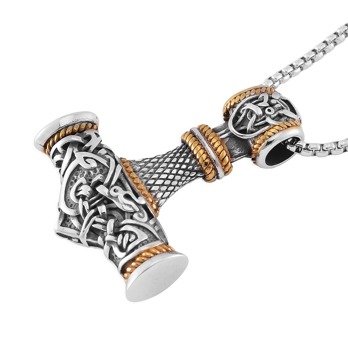 Hammer Pendant Necklace in ION Plated YG and Black Oxidized Stainless Steel 23.5 Inches image number 2