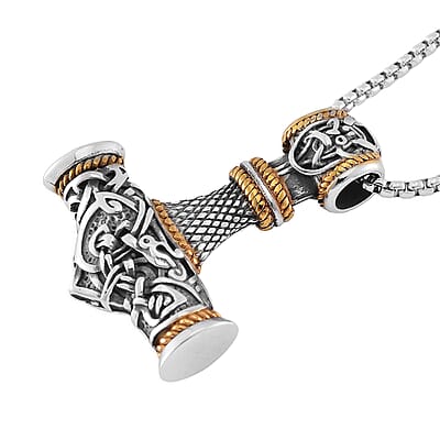 Hammer Pendant Necklace in ION Plated YG and Black Oxidized Stainless Steel 23.5 Inches