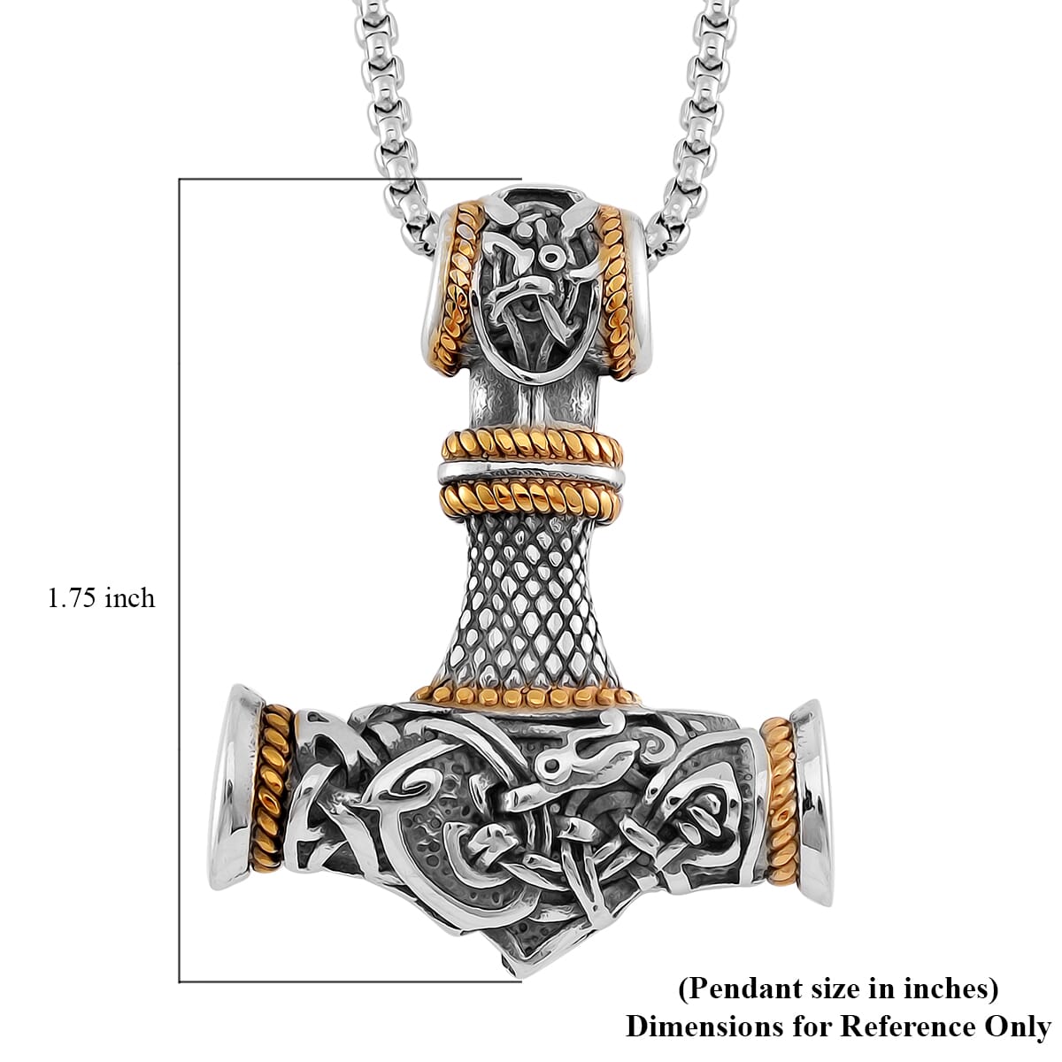 Hammer Pendant Necklace in ION Plated YG and Black Oxidized Stainless Steel 23.5 Inches image number 4