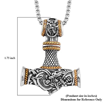 Hammer Pendant Necklace in ION Plated YG and Black Oxidized Stainless Steel 23.5 Inches