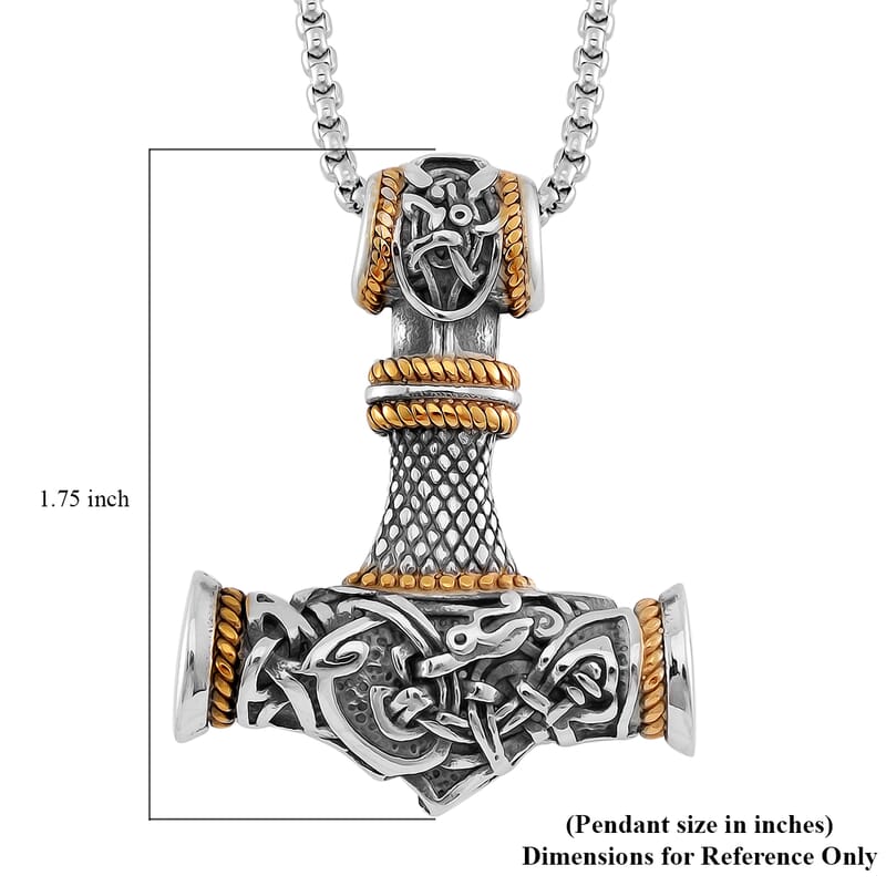 Hammer Pendant Necklace in ION Plated YG and Black Oxidized Stainless Steel 23.5 Inches