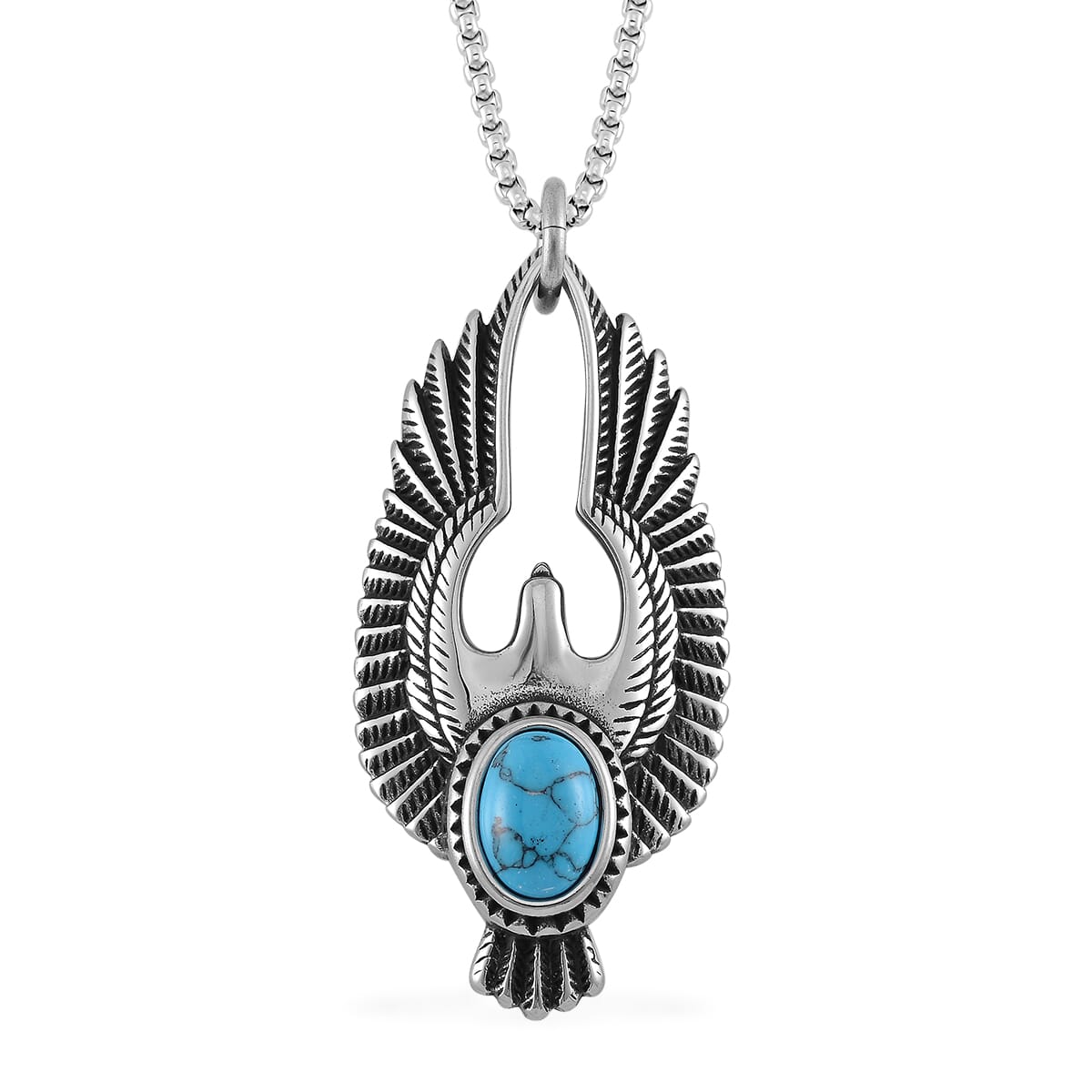 Blue Howlite 2.60 ctw Eagle Pendent Necklace in Black Oxidized Stainless Steel 23.5 Inches image number 0