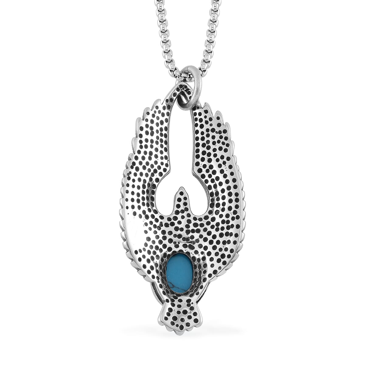 Blue Howlite 2.60 ctw Eagle Pendent Necklace in Black Oxidized Stainless Steel 23.5 Inches image number 3