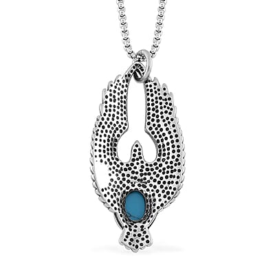 Blue Howlite 2.60 ctw Eagle Pendent Necklace in Black Oxidized Stainless Steel 23.5 Inches