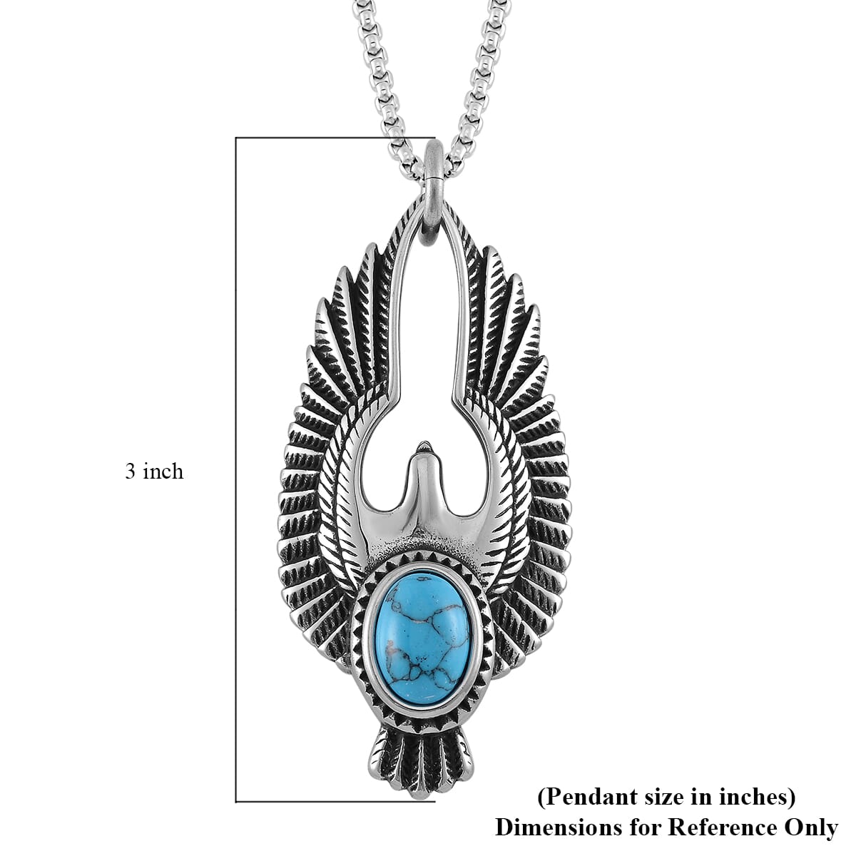 Blue Howlite 2.60 ctw Eagle Pendent Necklace in Black Oxidized Stainless Steel 23.5 Inches image number 5