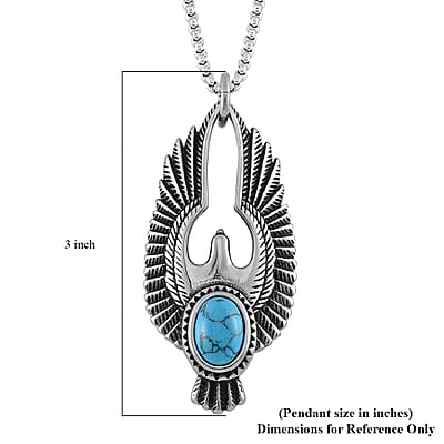 Blue Howlite 2.60 ctw Eagle Pendent Necklace in Black Oxidized Stainless Steel 23.5 Inches