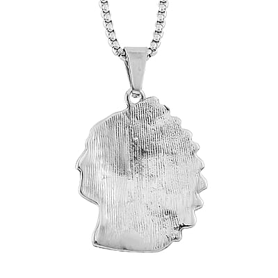Native Cheif Head Pendant Necklace in Black Oxidized Stainless Steel 23.5 Inches