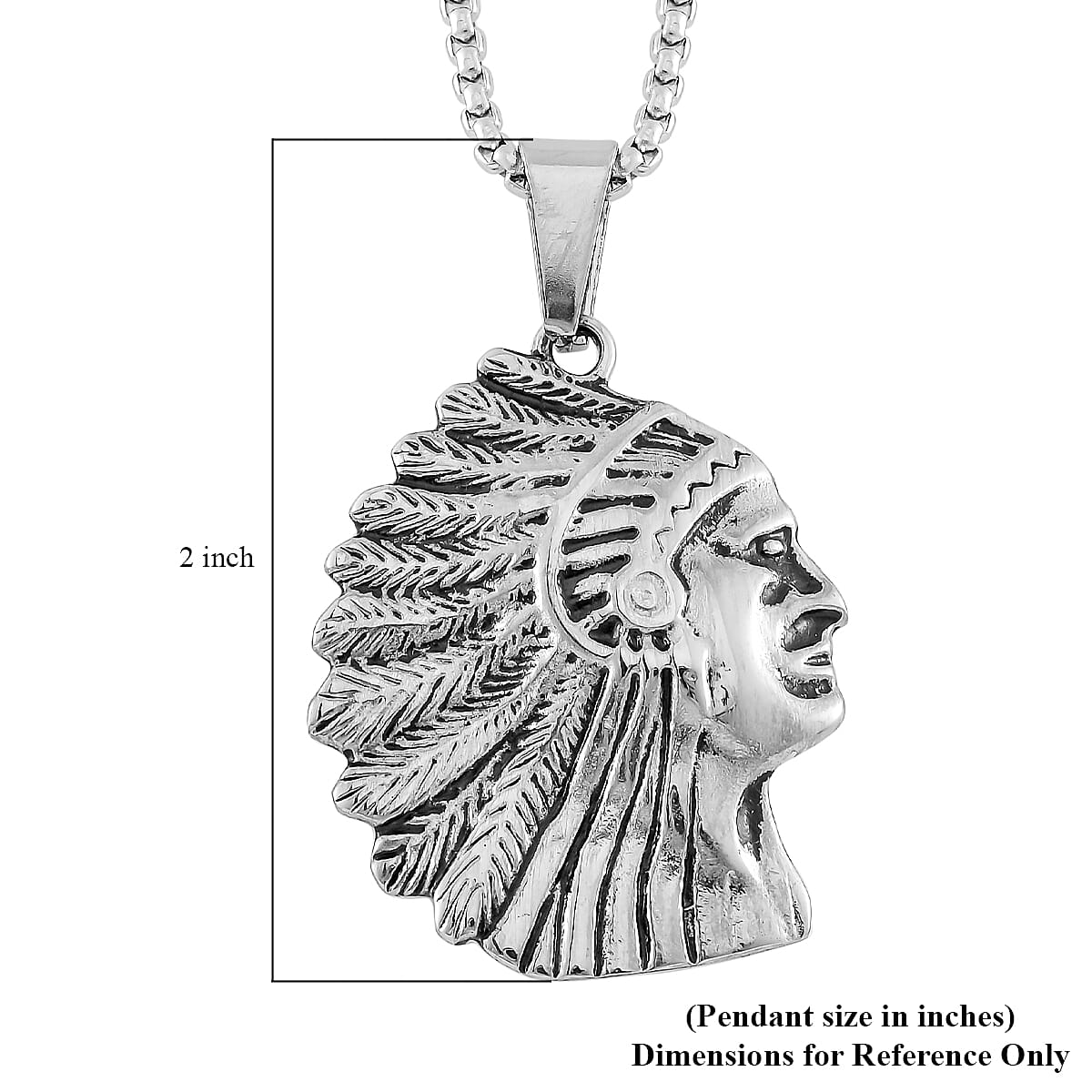 Native Cheif Head Pendant Necklace in Black Oxidized Stainless Steel 23.5 Inches