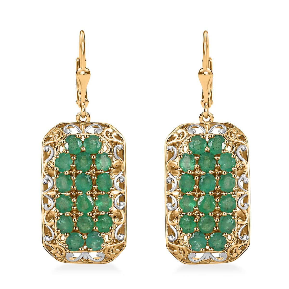 Kagem Zambian Emerald 4.50 ctw Royal Mosaic Earrings in Rhodium and 18K Vermeil YG Over Sterling Silver image number 0