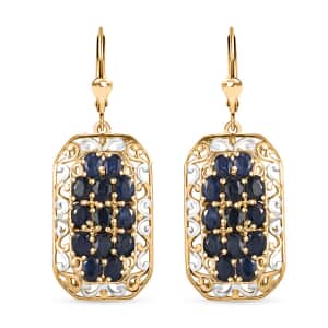 Kanchanaburi Blue Sapphire 6.25 ctw Royal Mosaic Earrings in Rhodium and 18K Vermeil Yellow Gold Over Sterling Silver