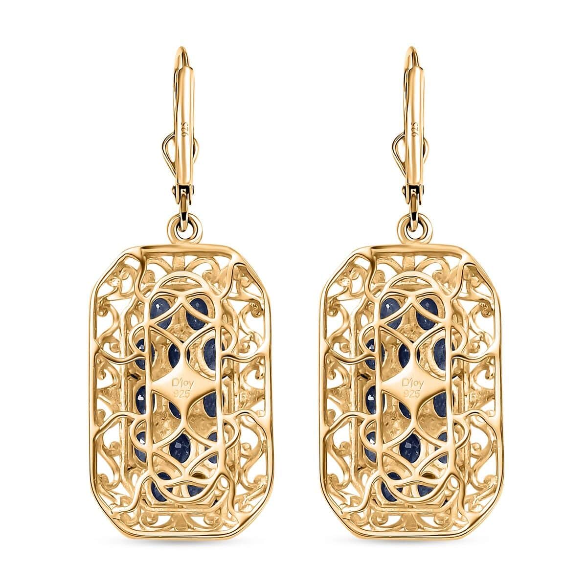 Kanchanaburi Blue Sapphire 6.25 ctw Royal Mosaic Earrings in Rhodium and 18K Vermeil Yellow Gold Over Sterling Silver image number 3