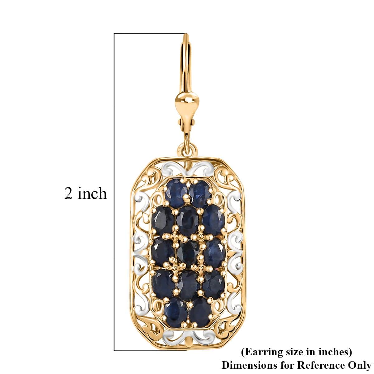 Kanchanaburi Blue Sapphire 6.25 ctw Royal Mosaic Earrings in Rhodium and 18K Vermeil Yellow Gold Over Sterling Silver image number 4