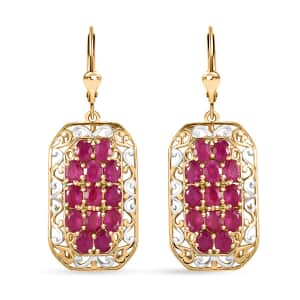 Mozambique Ruby 5.30 ctw Royal Mosaic Earrings in Rhodium and 18K Vermeil Yellow Gold Over Sterling Silver