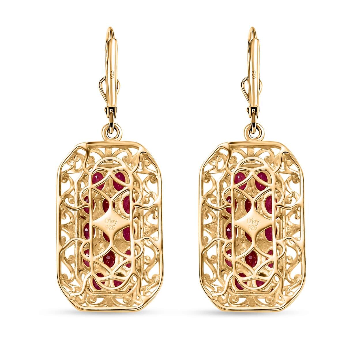 Mozambique Ruby 5.30 ctw Royal Mosaic Earrings in Rhodium and 18K Vermeil Yellow Gold Over Sterling Silver image number 3