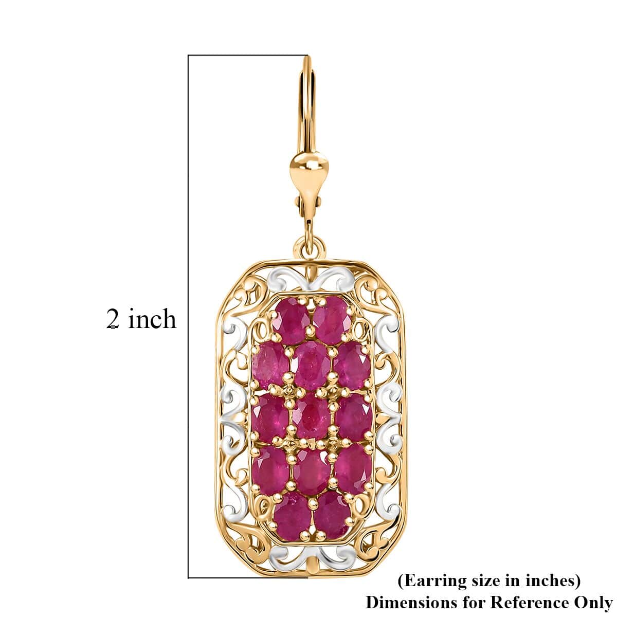 Mozambique Ruby 5.30 ctw Royal Mosaic Earrings in Rhodium and 18K Vermeil Yellow Gold Over Sterling Silver image number 4