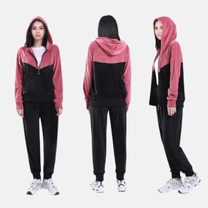 Hanton Black and Pink Women's Color-Block 2 Piece Velvet Set - XL