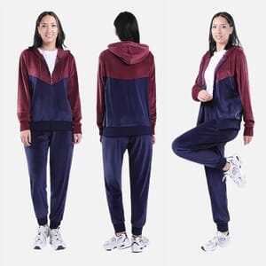 Hanton Navy and Magenta Women's Color-Block 2 Piece Velvet Set - M