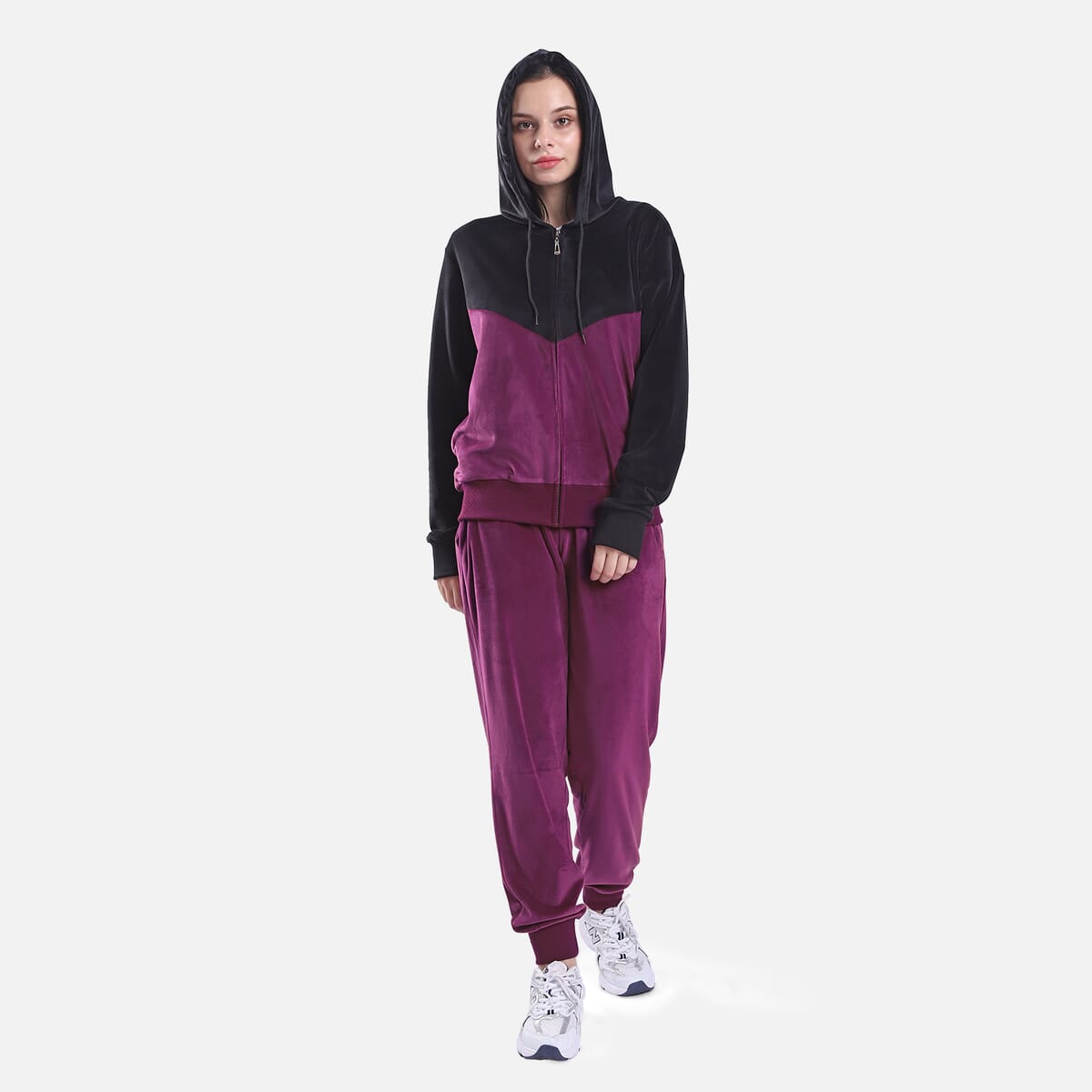 Hanton Purple and Black Women's Color-Block 2 Piece Velvet Set - S image number 0