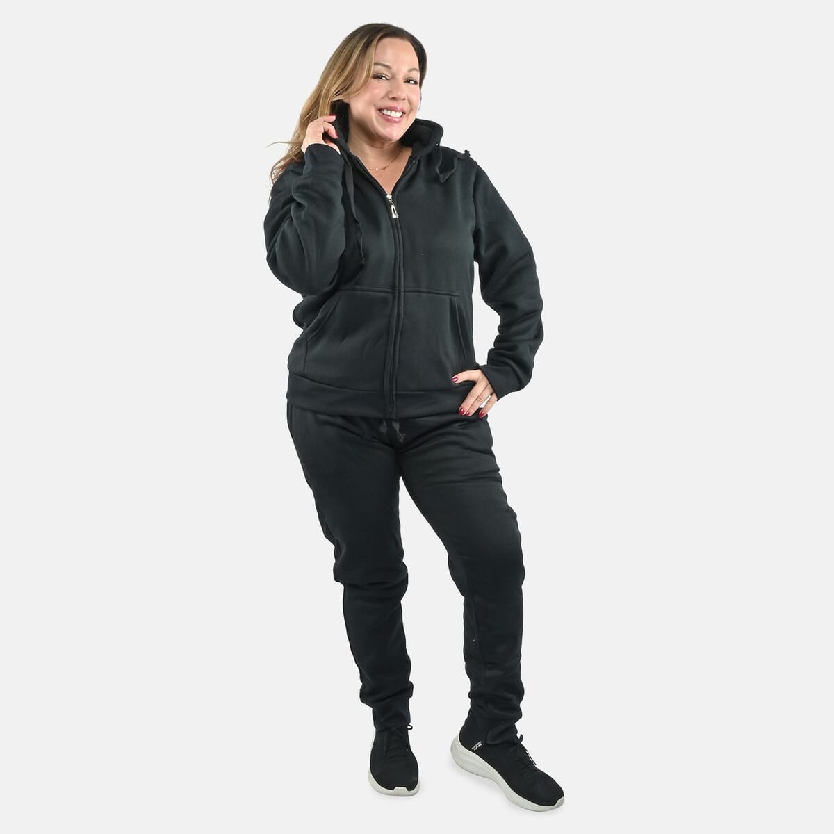 Hanton International Black Women's Sherpa Lined 2 Piece Set - M image number 3