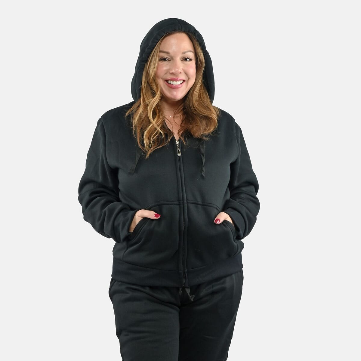Hanton International Black Women's Sherpa Lined 2 Piece Set - M image number 4
