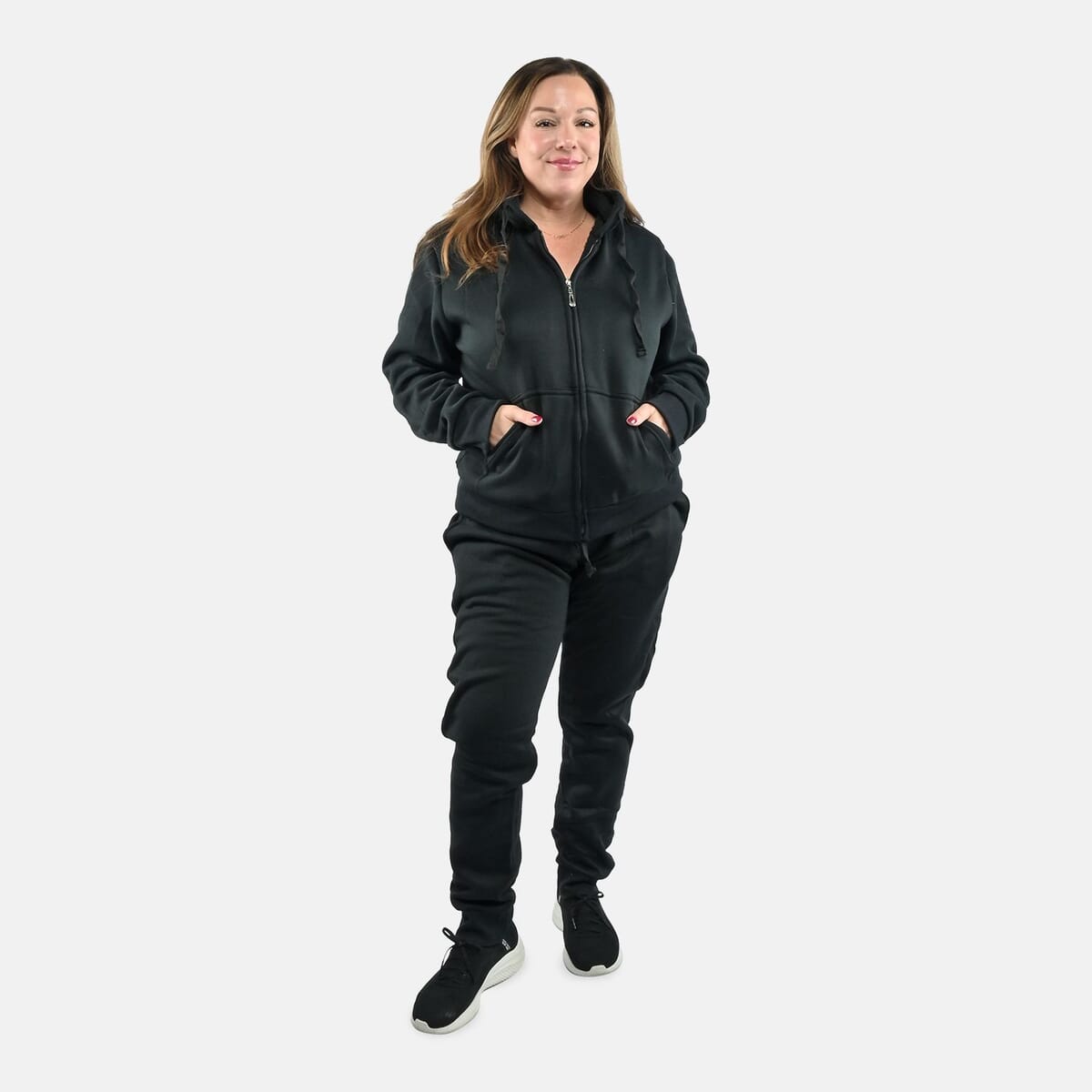 Hanton International Black Women's Sherpa Lined 2 Piece Set - L image number 0