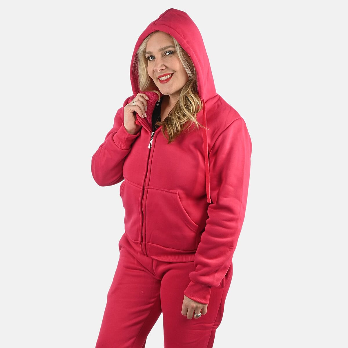 Hanton International Fuchsia Women's Sherpa Lined 2 Piece Set - 1XL image number 2