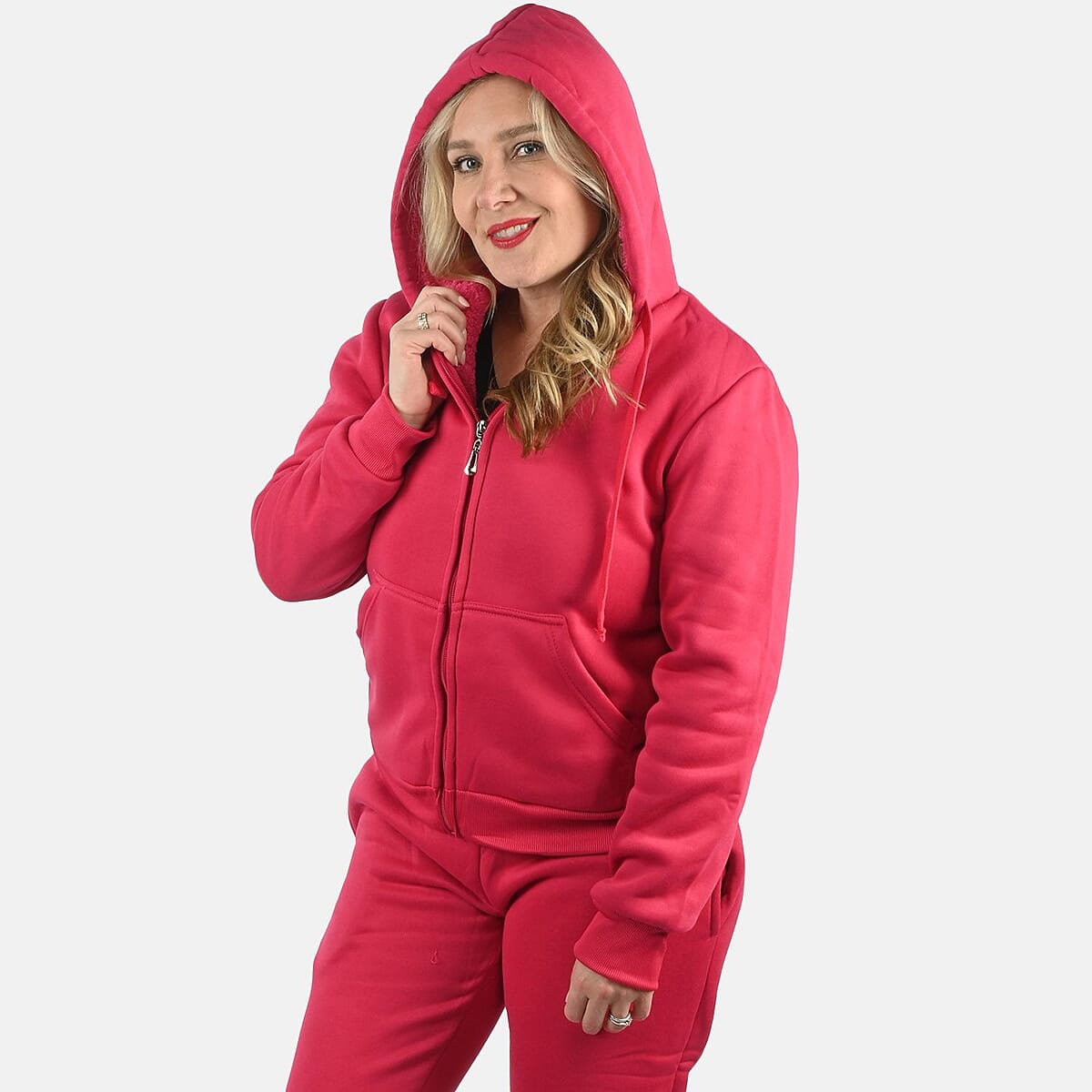 Hanton International Fuchsia Women's Sherpa Lined 2 Piece Set - 1XL image number 4