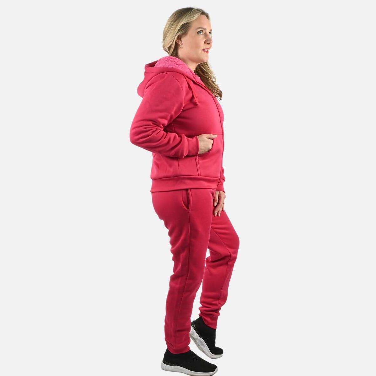 Hanton International Fuchsia Women's Sherpa Lined 2 Piece Set - 2XL image number 3