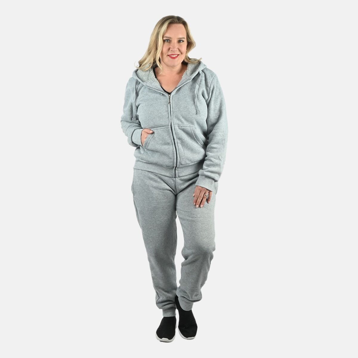 Hanton International Light Gray Women's Sherpa Lined 2 Piece Set - XL image number 0