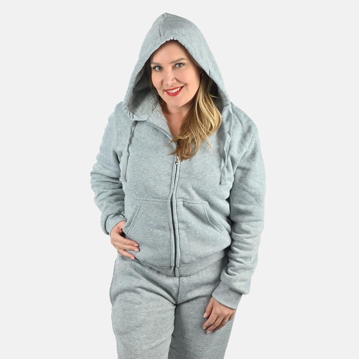 Hanton International Light Gray Women's Sherpa Lined 2 Piece Set - 2XL image number 2