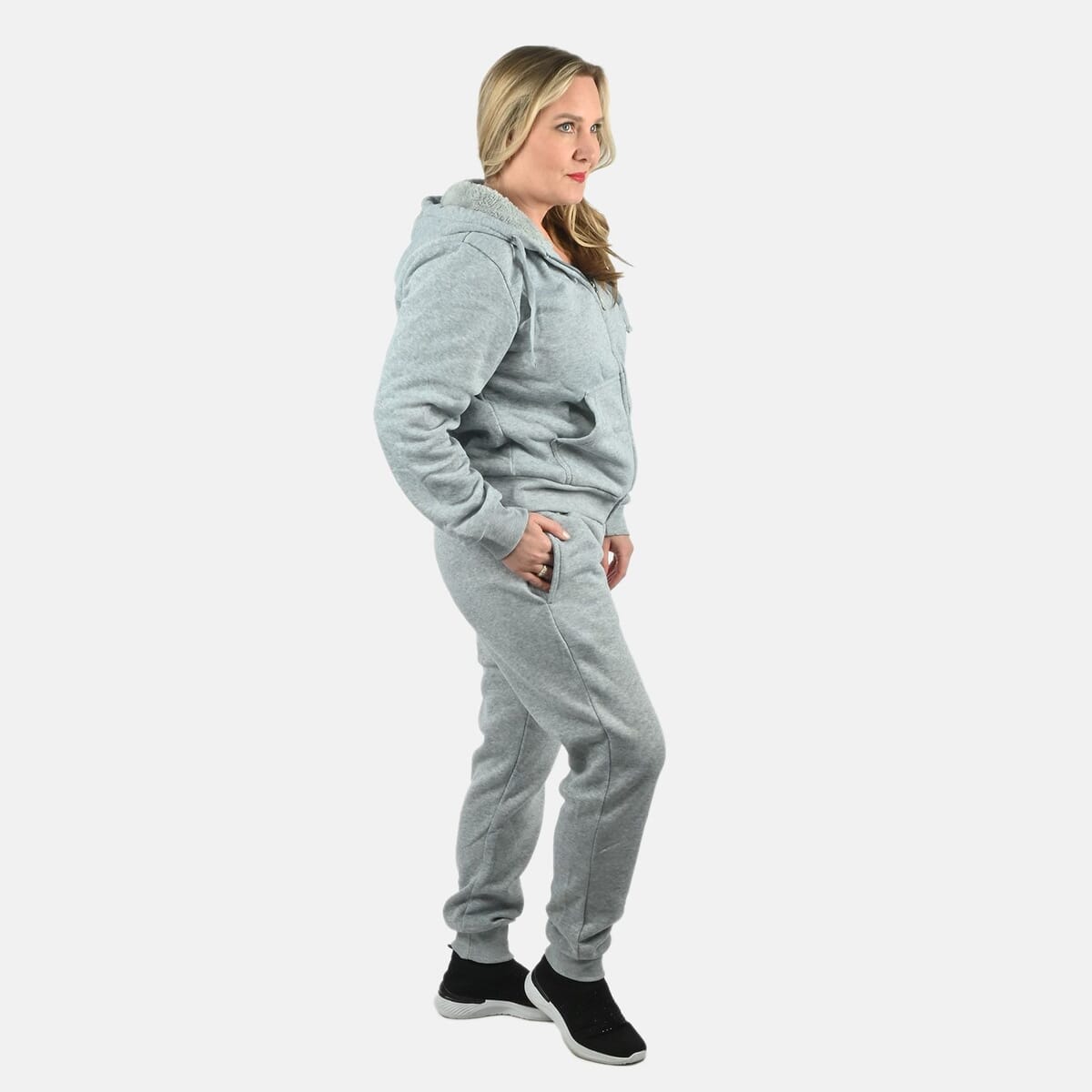 Hanton International Light Gray Women's Sherpa Lined 2 Piece Set - 2XL image number 3