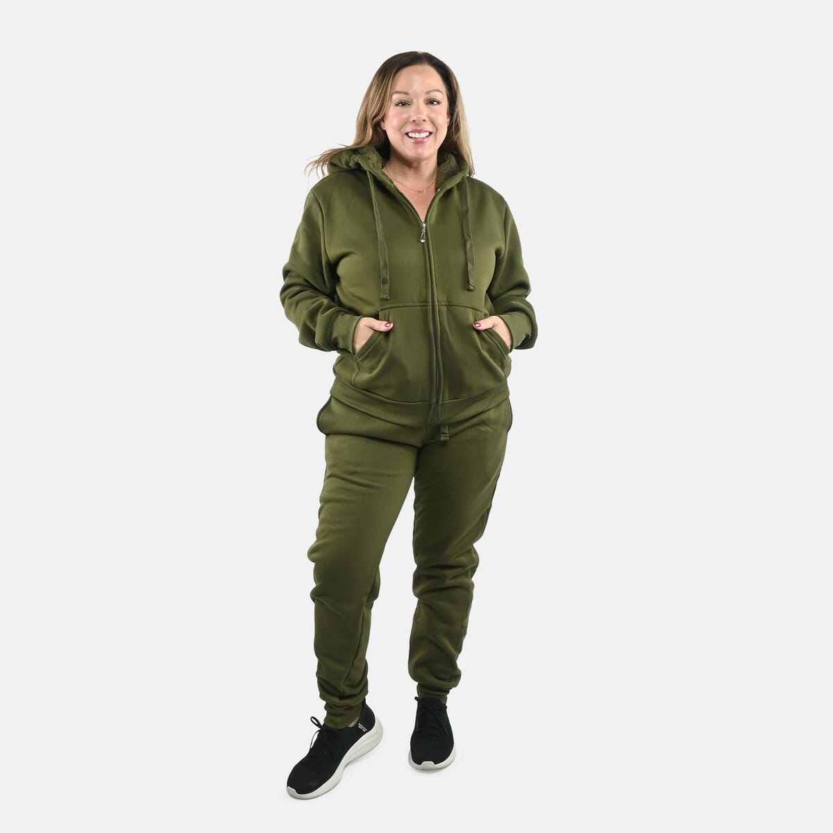 Hanton International Military Green Women's Sherpa Lined 2 Piece Set - L image number 0