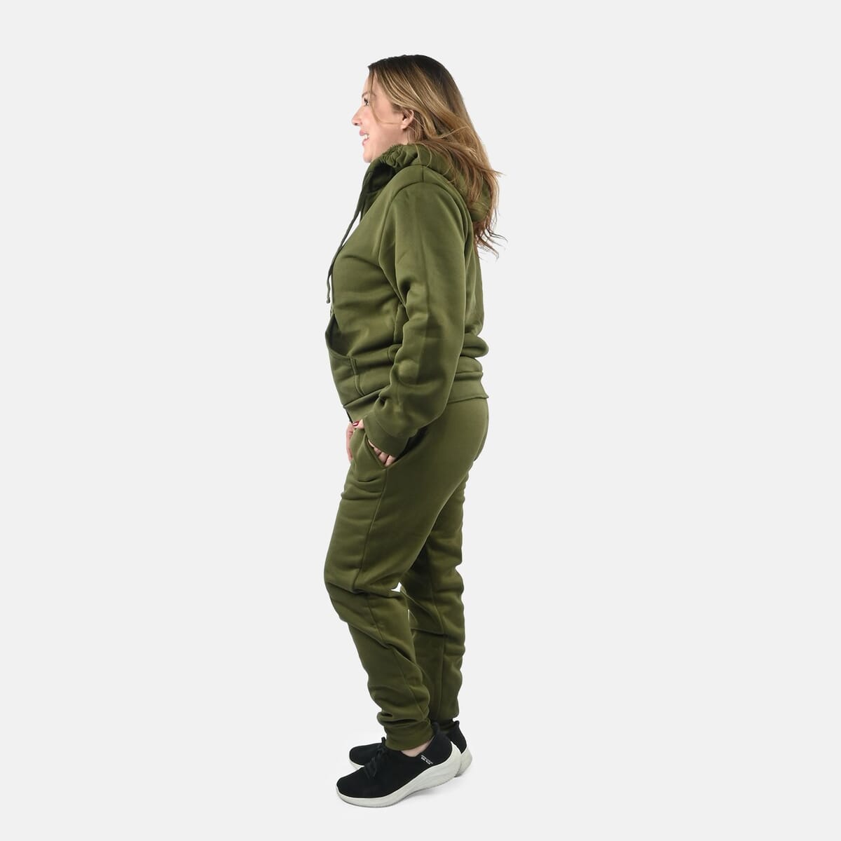 Hanton International Military Green Women's Sherpa Lined 2 Piece Set - L image number 2