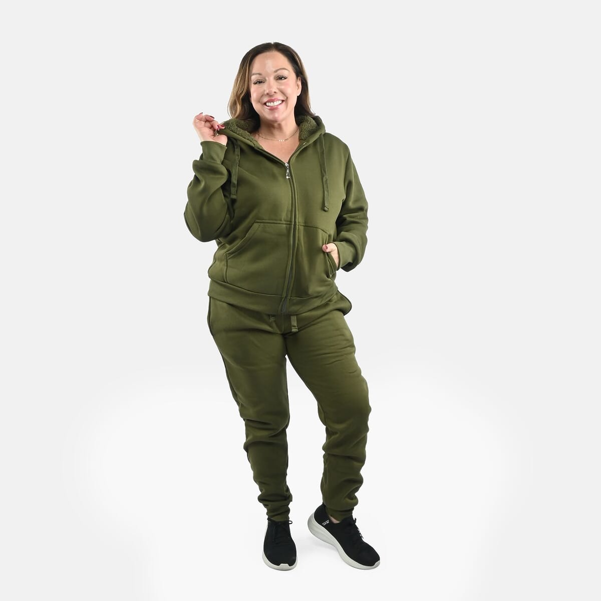 Hanton International Military Green Women's Sherpa Lined 2 Piece Set - L image number 3