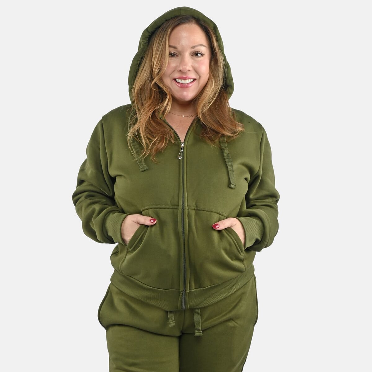 Hanton International Military Green Women's Sherpa Lined 2 Piece Set - L image number 4