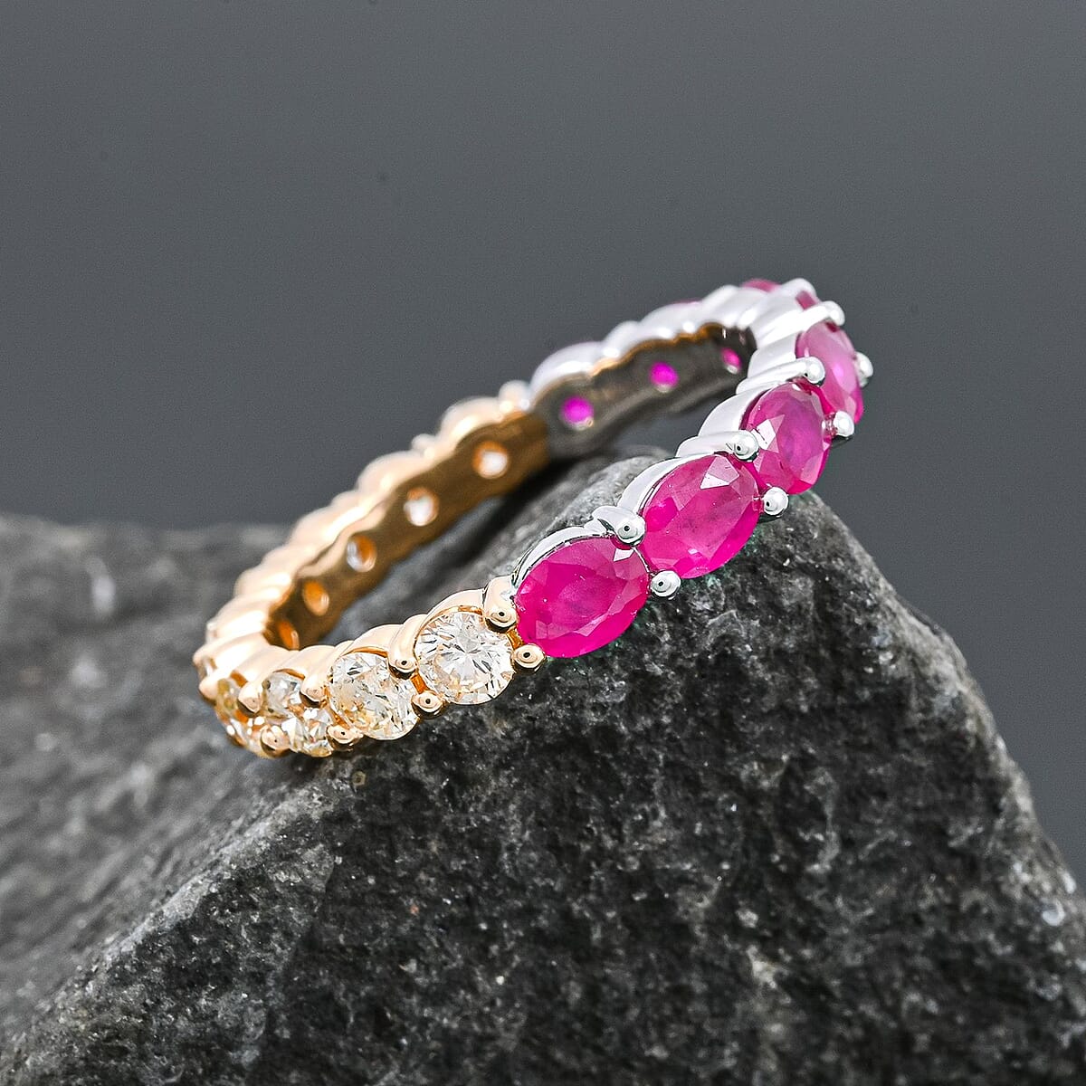 Doorbuster Modani Ruby and Diamond 2.65 ctw Ring in 950 Platinum and 18K Yellow Gold (Size 7.0) 4 Grams image number 1