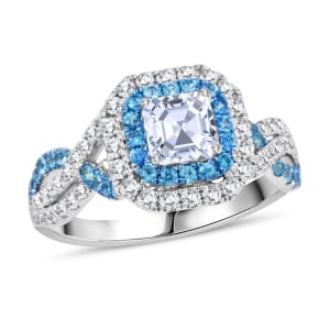Modani White Diamond F VS and Paraiba Tourmaline 1.35 ctw Ring in 950 Platinum (Size 10.0) 5.40 Grams