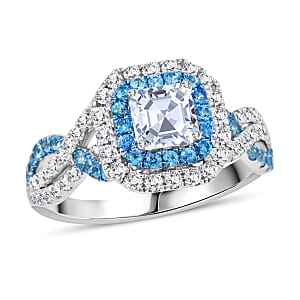 Modani Paraiba Apatite and White Diamond 1.35 ctw Ring in 950 Platinum (Size 11.0) 5.40 Grams