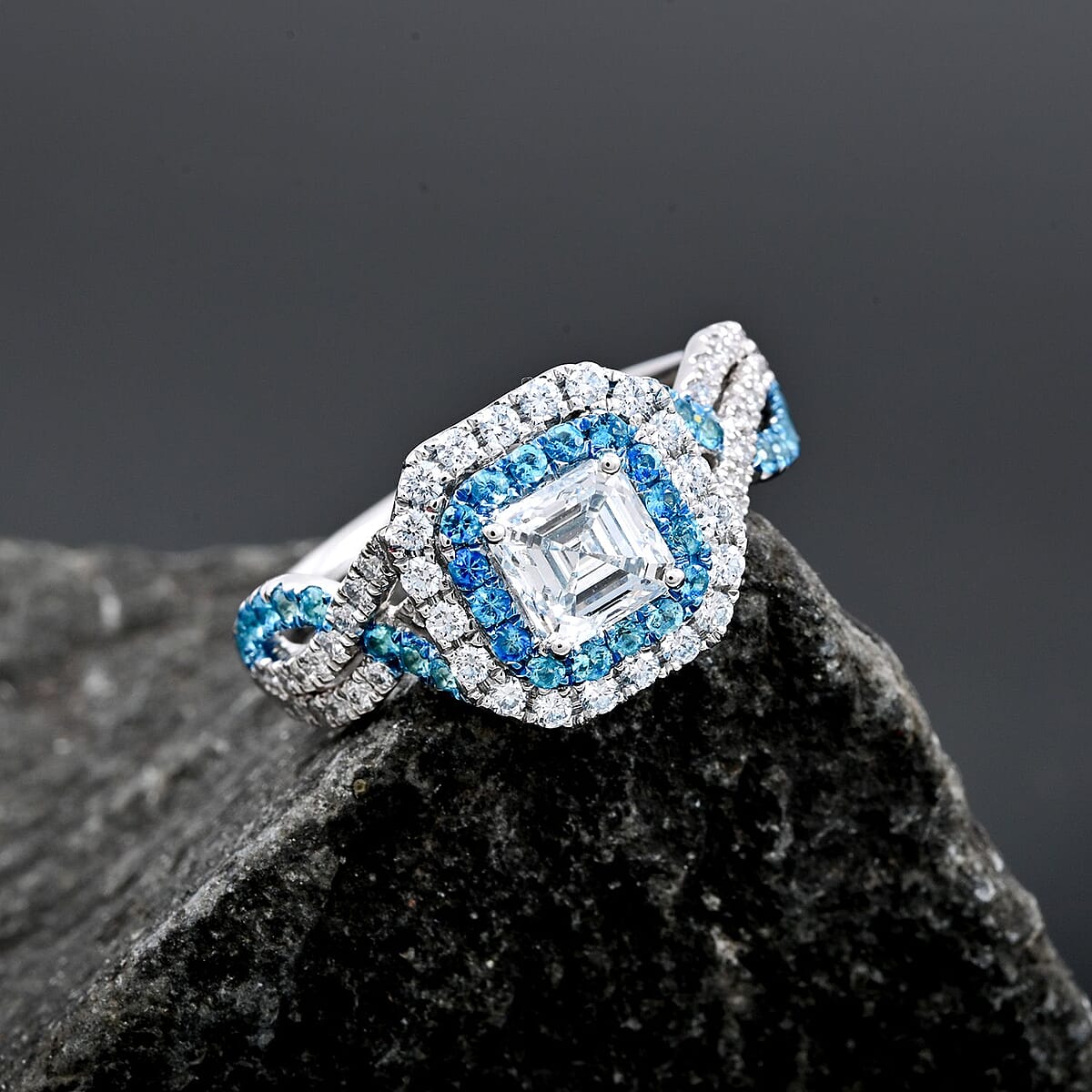 Modani Paraiba Apatite and White Diamond 1.35 ctw Ring in 950 Platinum (Size 11.0) 5.40 Grams image number 1
