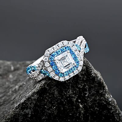 Modani 950 Platinum Paraiba Apatite, White Diamond Ring (Size 12.0) (5.40 g) 1.35 ctw